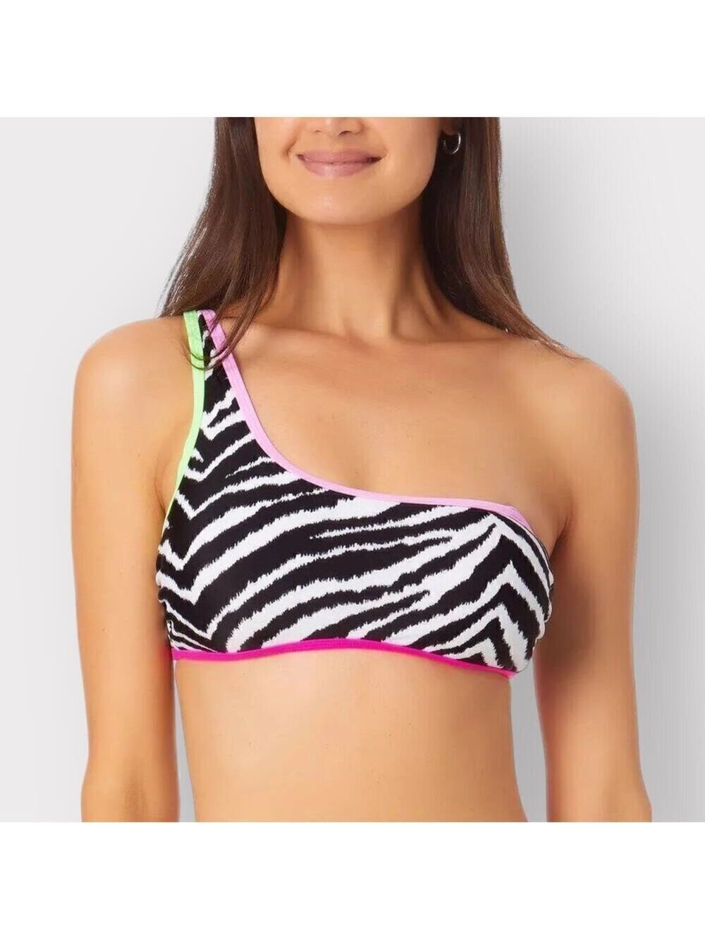 California Waves NEW One Shoulder Convertible Bikini Top sz S M Swimsuit Zebra